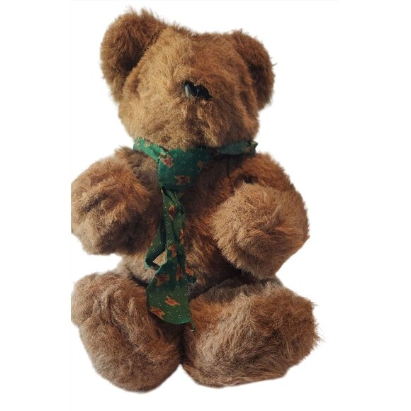 Vintage Brown Teddy Bear With Green Christmas Scarf - Picture 6 of 16